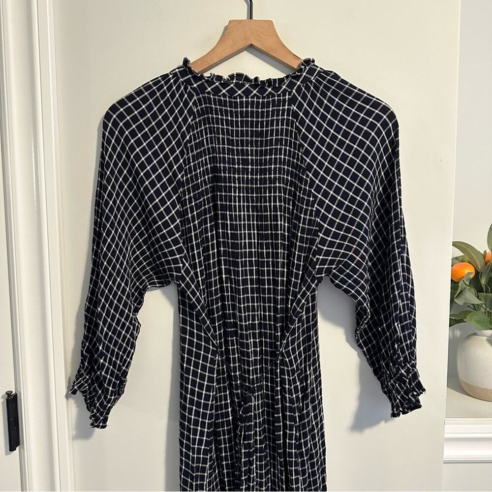 Anthropologie Maeve Navy White Striped Long Sleeve Belted Mini Dress Small - Picture 6 of 11